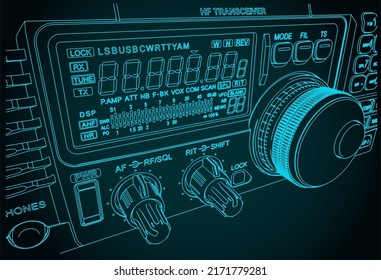 Stylized Vector Illustrations Of HF Transceiver Close Up