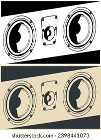 Stylized vector illustrations of hi-fi speaker systems close-up