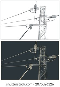 Stylized vector illustrations of a high voltage line close up