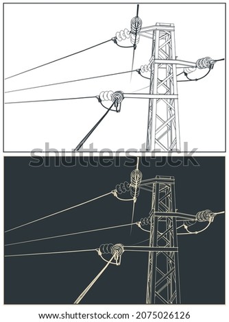 Stylized vector illustrations of a high voltage line close up