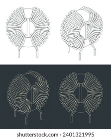 Stylized vector illustrations of inductor drawings