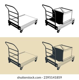 Ilustraciones vectoriales estilizadas de carrito de mano industrial