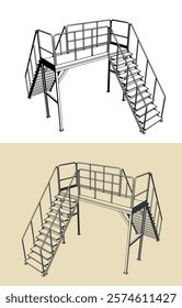 Stylized vector illustrations of industrial platform and stairs