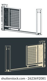 Ilustraciones vectoriales estilizadas de bocetos de puertas de seguridad deslizantes industriales