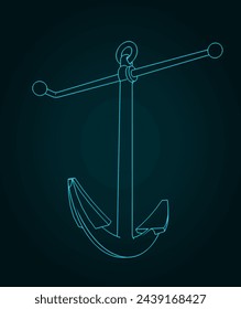 Stylized vector illustrations of isometric blueprint of kedge anchor