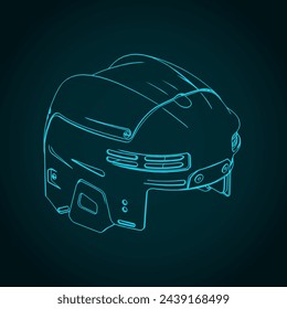 Stylized vector illustrations of isometric blueprint of hockey helmet