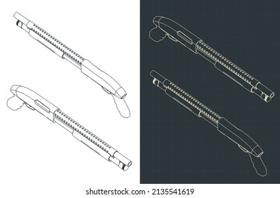 Ilustraciones vectoriales estilizadas de planos isométricos de escopeta