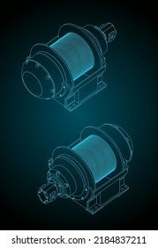 Ilustraciones vectoriales estilizadas de planos isométricos de grandes bocas hidráulicas