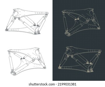 Stylized vector illustrations of isometric blueprints of hexapod