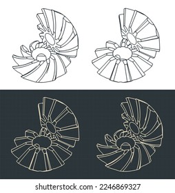 Ilustraciones vectoriales estilizadas de planos isométricos de dos tipos de artes biseladas