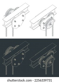 Ilustraciones vectoriales estilizadas de planos isométricos de la cadena de carrito