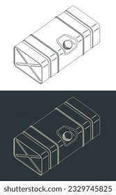 Stylized vector illustrations of isometric blueprints of fuel tank of big truck