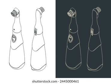 Stylized vector illustrations of isometric blueprints of electric toothbrush