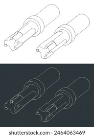 Ilustraciones vectoriales estilizadas de planos isométricos de escariador metálico