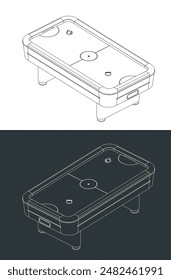 Ilustraciones vectoriales estilizadas de planos isométricos de un juego de hockey sobre aire de mesa