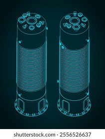 Stylized vector illustrations of isometric blueprints of chemical reactor