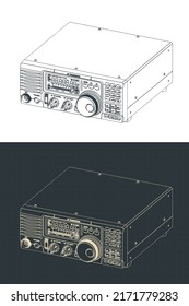 Stylized vector illustrations of isometric drawings of HF transceiver