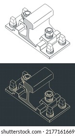 Ilustraciones vectoriales estilizadas de dibujos isométricos del sistema de fijación del carril de la abrazadera