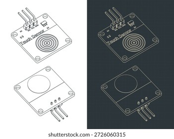 Ilustrações vetoriais estilizadas de desenhos isométricos de sensor de toque capacitivo