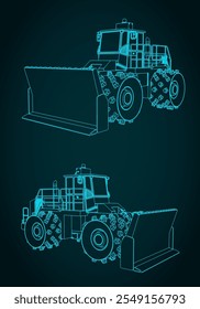 Ilustrações vetoriais estilizadas do compactador de aterro sanitário