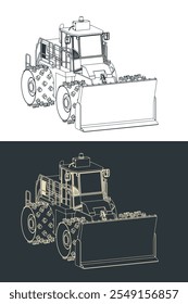 Ilustrações vetoriais estilizadas do compactador de aterro sanitário