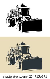 Ilustrações vetoriais estilizadas do compactador de aterro sanitário