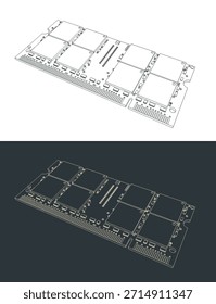 Ilustraciones vectoriales estilizadas del módulo RAM del ordenador portátil