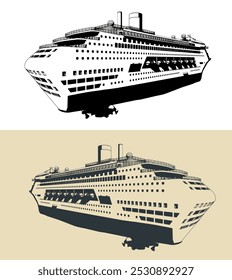 Ilustraciones vectoriales estilizadas de un Grande crucero