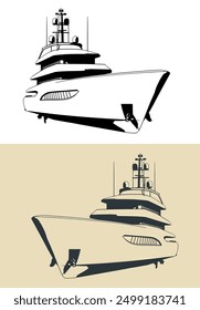 Stylized vector illustrations of a large superyacht