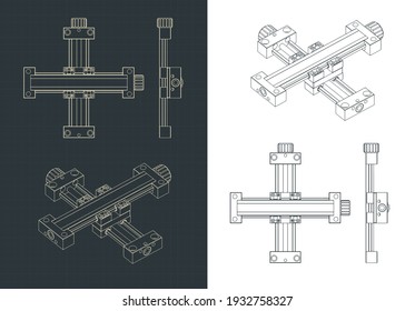 Stylized vector illustrations of a linear actuator for cnc machine drawings