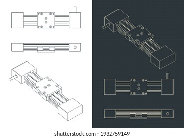 Stylized vector illustrations of a linear actuator for cnc machine drawings