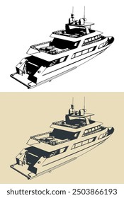 Stylized vector illustrations of a luxury yacht