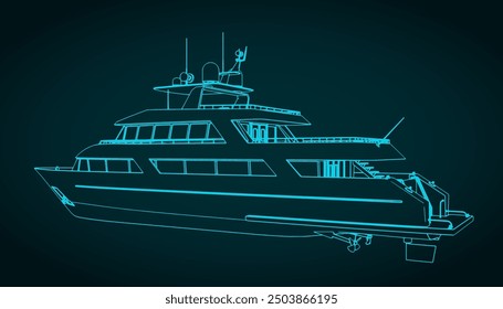 Stylized vector illustrations of a luxury yacht