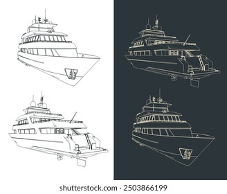 Stylized vector illustrations of a luxury yacht