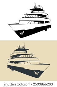 Stylized vector illustrations of a luxury yacht