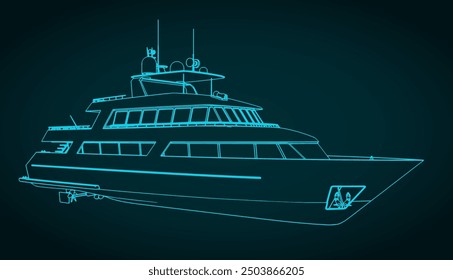 Stylized vector illustrations of a luxury yacht
