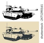 Stylized vector illustrations of a M1 Abrams tank