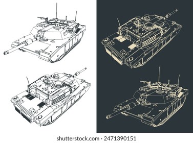 Stylized vector illustrations of a M1 Abrams tank