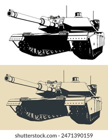 Stylized vector illustrations of a M1 Abrams tank