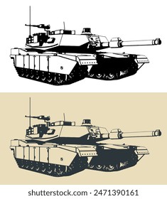 Stylized vector illustrations of a M1 Abrams tank