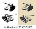 Stylized vector illustrations of a M4 Sherman tank