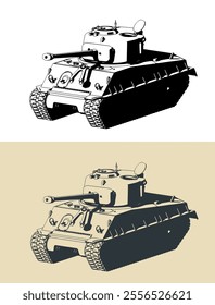 Stylized vector illustrations of a M4 Sherman tank