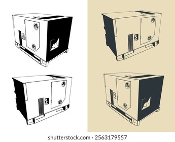 Stylized vector illustrations of military generator