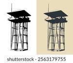 Stylized vector illustrations of military watchtower