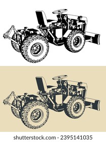 Ilustraciones vectoriales estilizadas de mini tractor