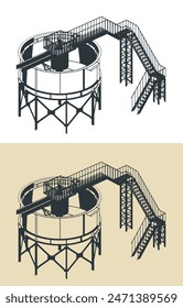 Stilisierte Vektorillustrationen des Bergbau-Verdickungstanks