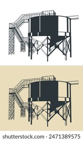 Stilisierte Vektorillustrationen des Bergbau-Verdickungstanks