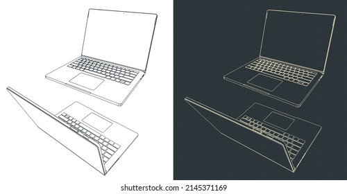 Stylized vector illustrations of modern laptop