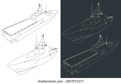 Ilustraciones vectoriales estilizadas de la corveta sigilosa moderna