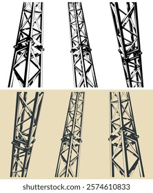 Stylized vector illustrations of modular metal truss close-up